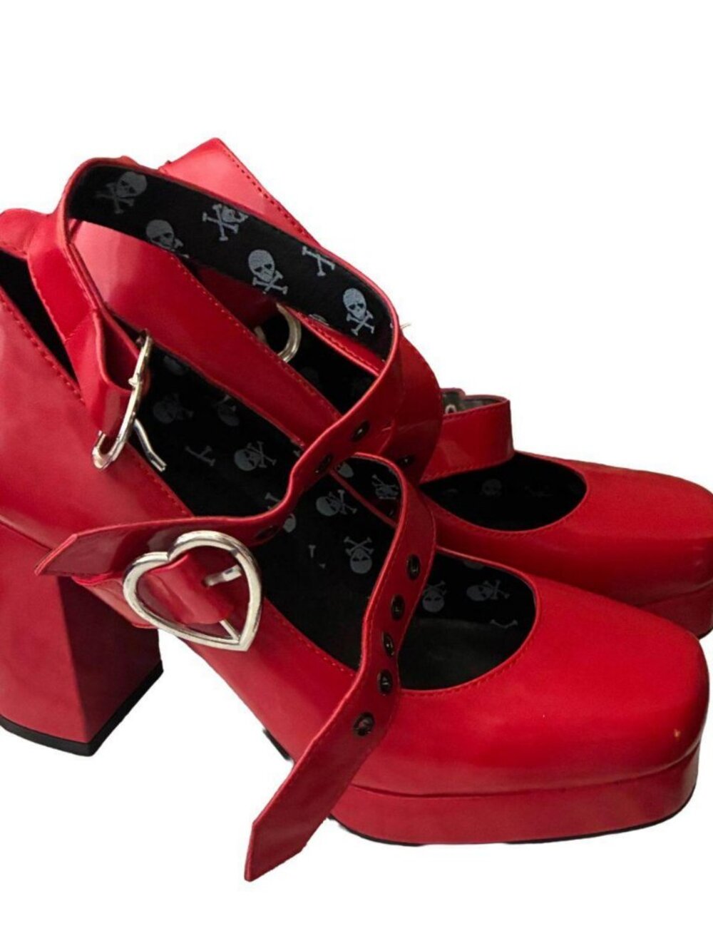 Lamoda Chrome Heart Red Platform Heels Size 8 NWOT